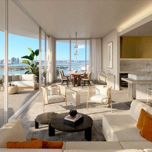 Rendering of Five Park Miami Beach. Five Park Miami Beach is a new construction condo building located in the South Beach neighborhood of Miami Beach, Florida and will soon be the tallest condo building in Miami Beach.